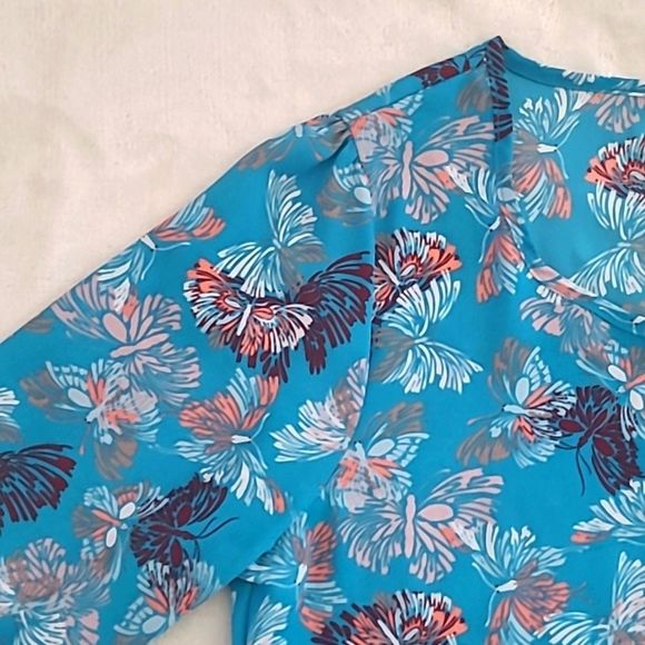 Grayson Cato Blue Butterfly Floral Tunic Medium Long Sleeve Boho Cottagecore - Picture 7 of 15